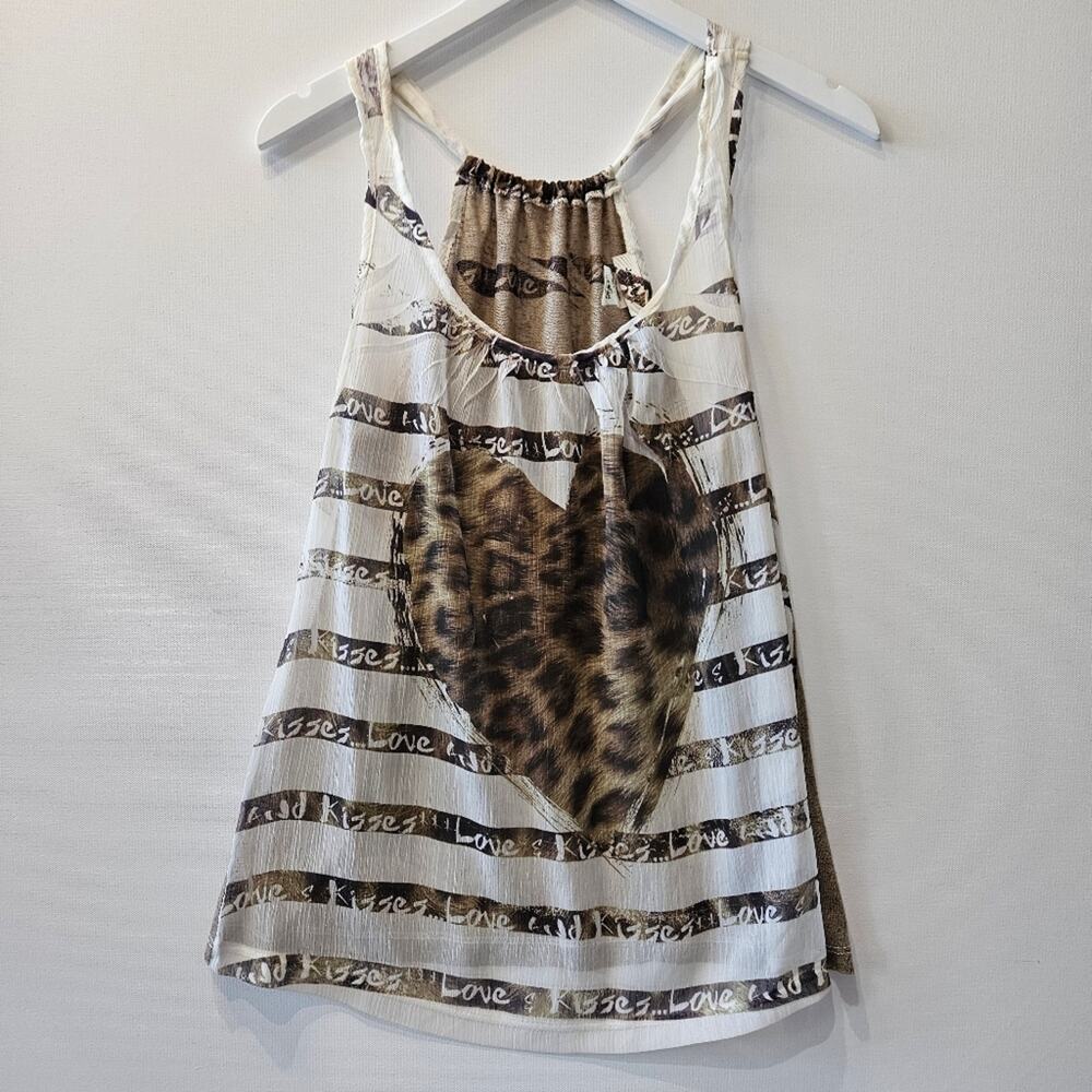 January 7 Women's Sheer Heart Cheetah Print Tank Top Blouse Small